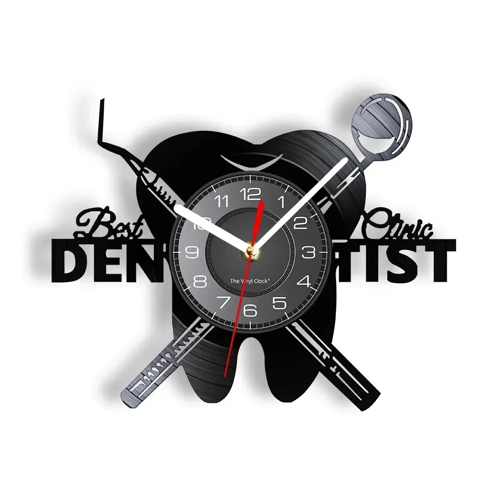 Dentist Equipment Dental Office Teeth Wall Sign Decorative Clock Orthodontist Vinyl Record Wall Clock Nurse Gift Wall Watch