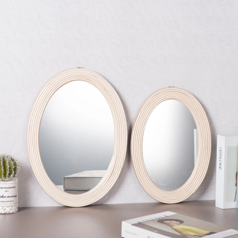 Specchio da parete per bagno ovale con decorazione artistica innovativa in rattan B03E