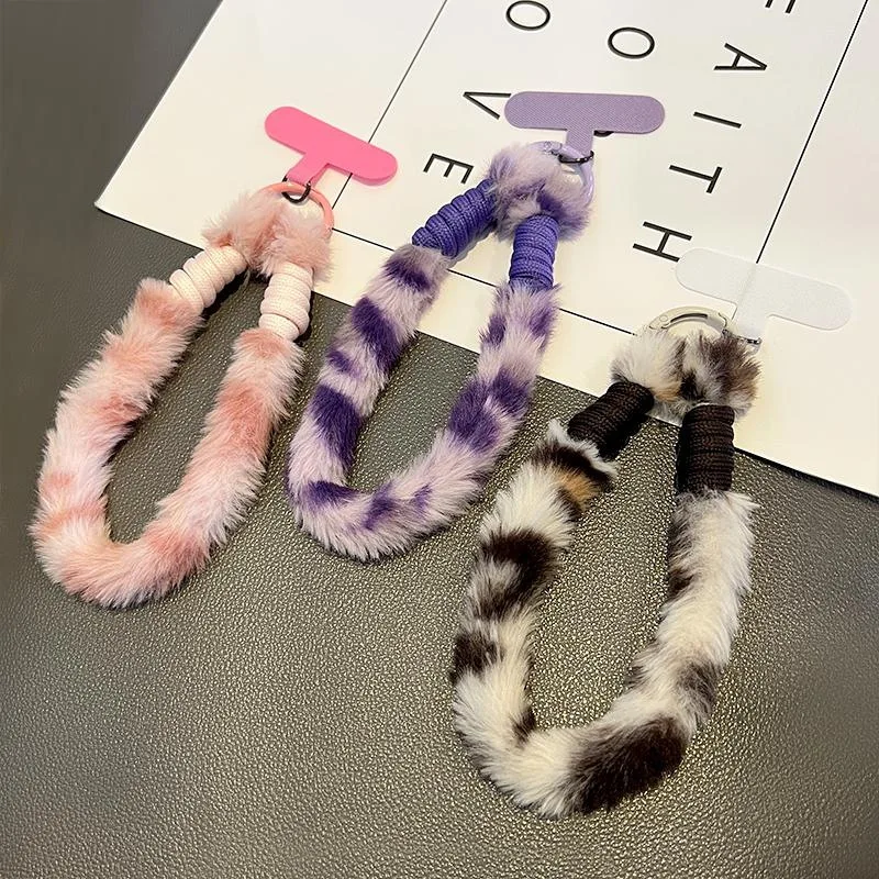 2026 latest style autumn-winter ins color-matching leopard print plush phone case, hanging strap bag, plush toy, anti-loss rope