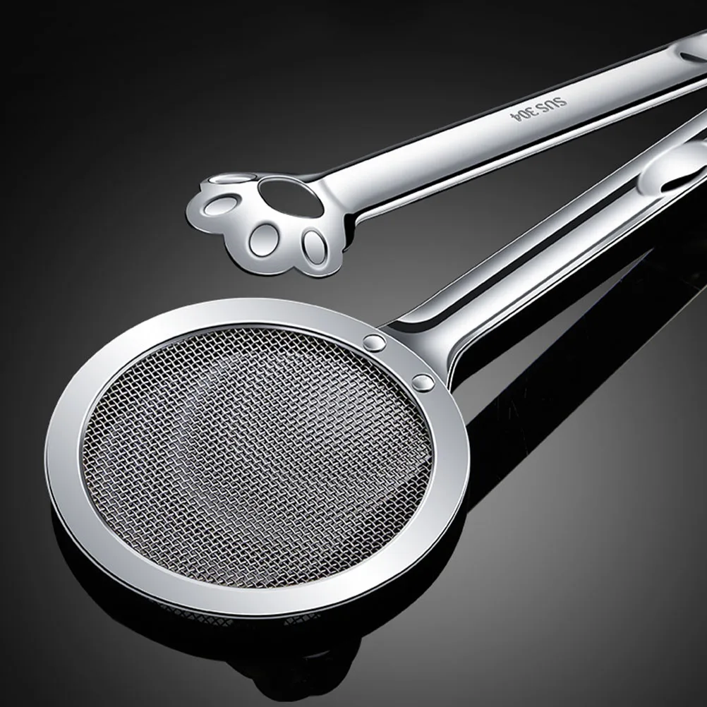 

Premium Stainless Steel Oil Strainer Spoon Thick Mesh Filter Clip Multi-Functional Frying Tool Long Handle Colander Clip Kitchen