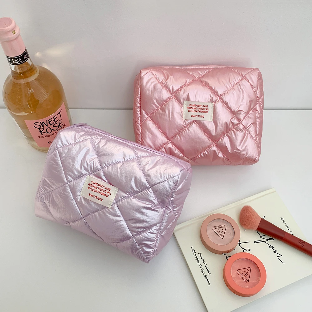 Quilting Women\'s Cosmetic Pouch Large Capacity Travel Storage Bags Simple Plaid Ladies Clutch Handbags Big Toiletry Bag