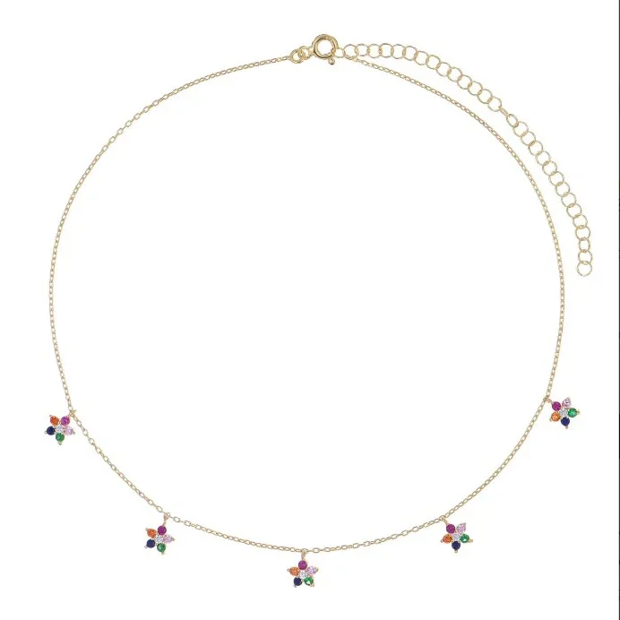 2026 New Fashion Gold Color 5 Pcs Rainbow Colorful Daisy Flower Drop Charm Romantic Necklace