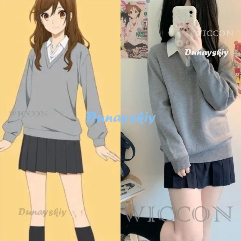 

Hori Kyoko Cosplay JK Uniform Suit 3PCS Set Kyouko Anime Hori-san To Miyamura-kun Horimiya Cosplay Long Brown Wig Daily Set