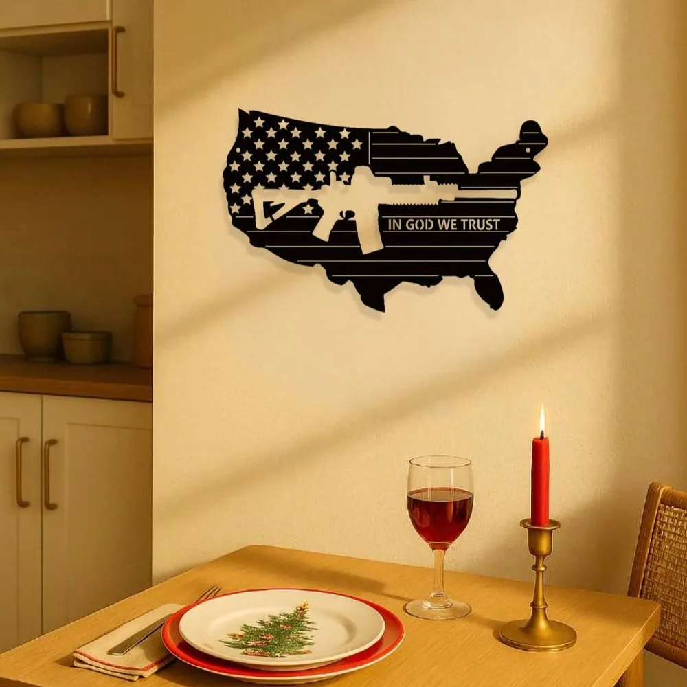 لوحة فنية جدارية معدنية عتيقة - لافتة مسدس العلم الأمريكي القديم والآلات، ديكور منزلي وطني لغرفة المعيشة والمكتب والرجال الكهف #5