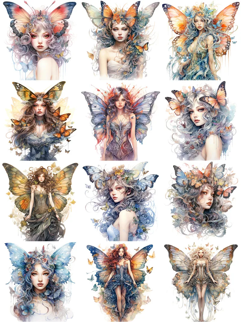 12Pcs/Pack Butterfly Elf Fairy Sticker DIY Craft Scrapbooking Album Junk Journal Decorative Stickers