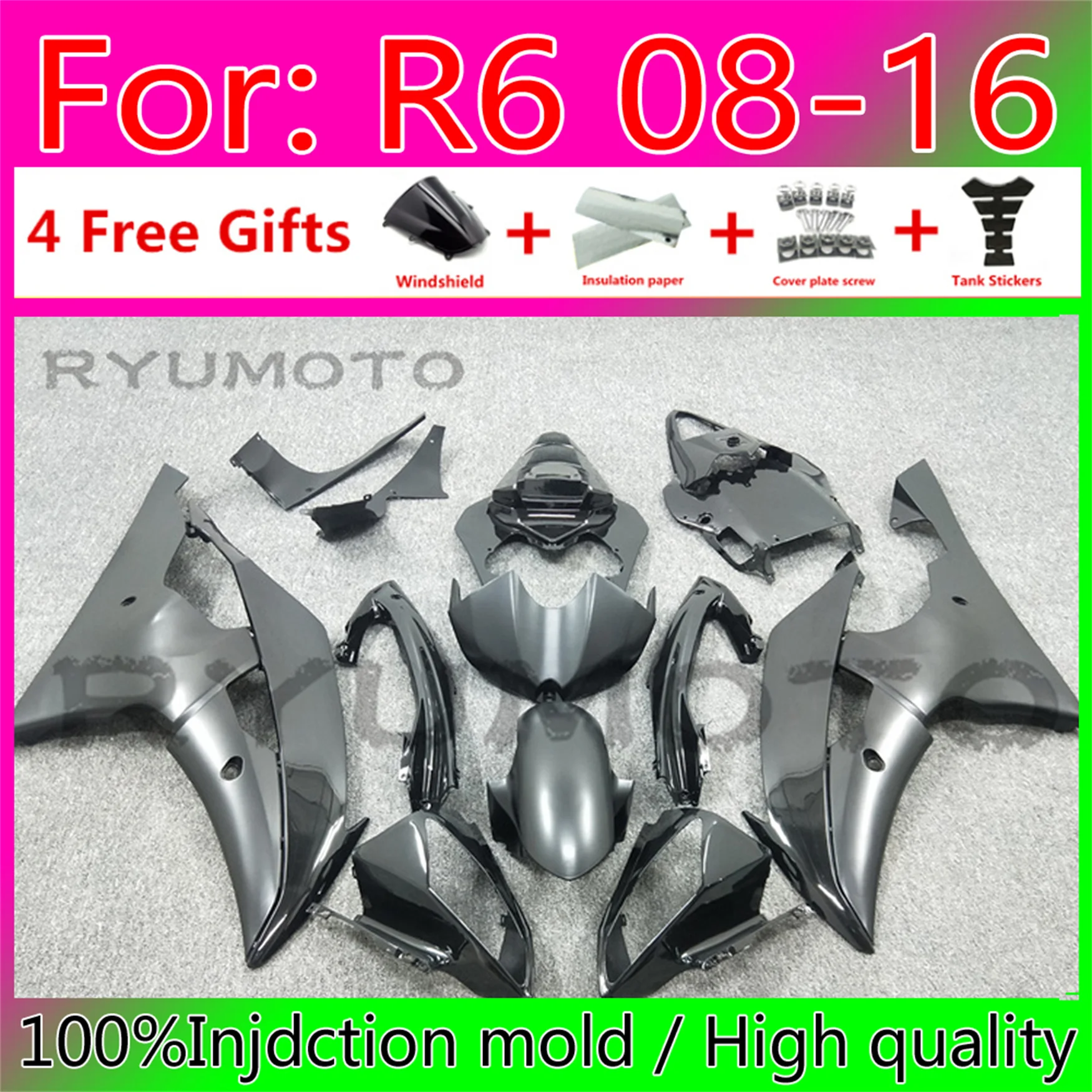 Motorcycle Injection Fairing Kits For Yamaha YZF R6 2008 2009 10 2011 12 13 15 16 Fairings Bodywork YFZ-R6 08 09 11 ash