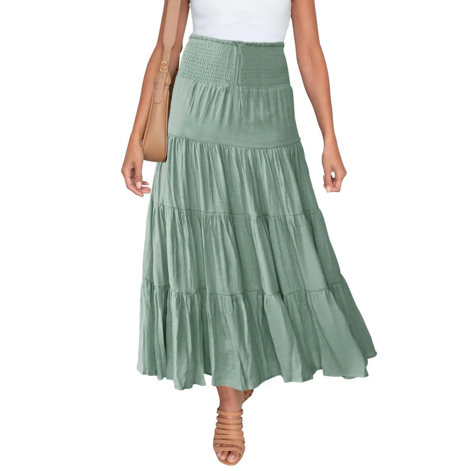 

Women Skirt Pleated Elegant Ladies Sweet High Waist Skirt Solid Color Elastic Waist stretchy Elegant Skirts Party Stretwear