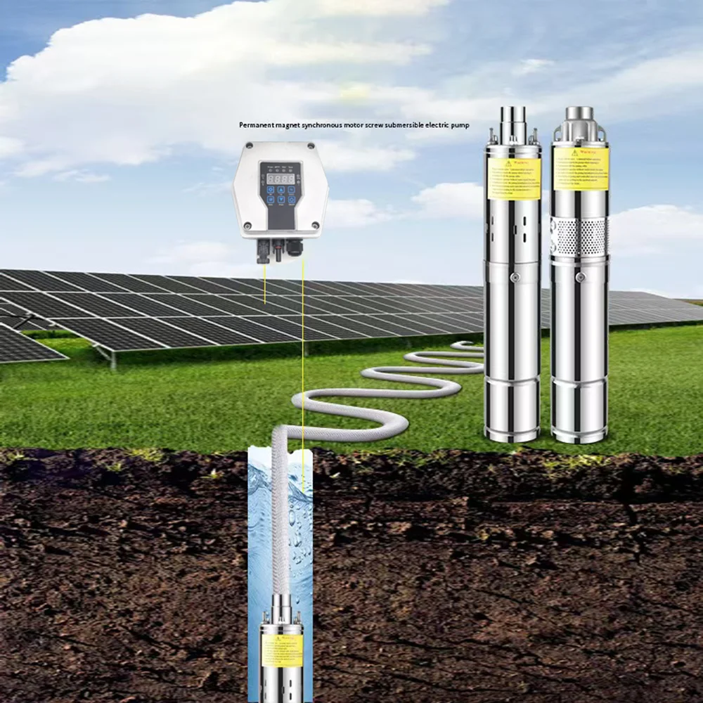 350W 500W Solar Borehole Water Pump Head lift 125M Flow rate 2.2m³/Hour with MPPT Controller and Floating Ball Solar Well Pump