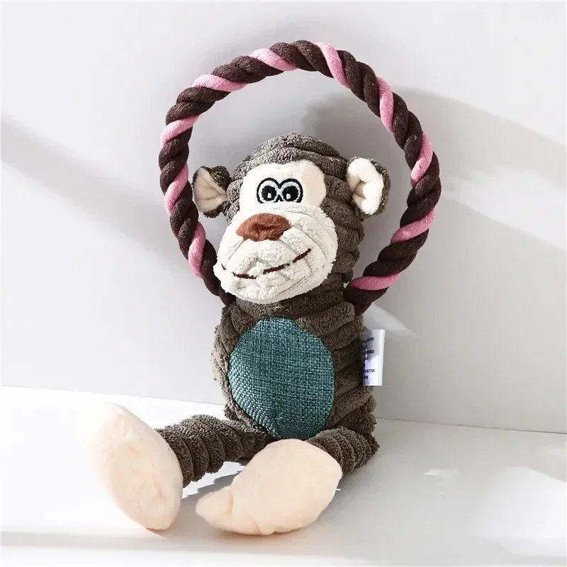 Dog Plush Toys Pet Squeaky Animal Toy Dog Bite-Resistant Clean Teeth Chew Toy Pet Supplies Interactive Toys Lion Elepant Monkey