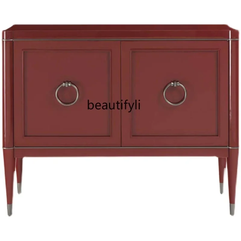

American light luxury door cabinet modern minimalist art burgundy solid wood decorative cabinet living room wall locker H
