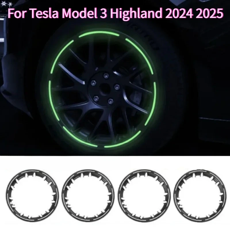 

Для Tesla Model 3 Highland 2025 светящееся защитное кольцо ступицы колеса, защитные колпаки ступицы, 4 шт., ABS, внешние аксессуары для автомобиля