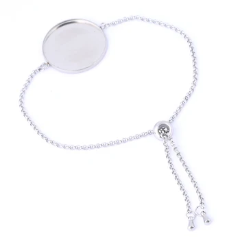 Chaîne de perles coulissantes en acier inoxydable, 5 pièces, réglage des bracelets vierges, plateaux de base de cabochon de 20mm 25mm, accessoires de bricolage pour la fabrication de bracelets