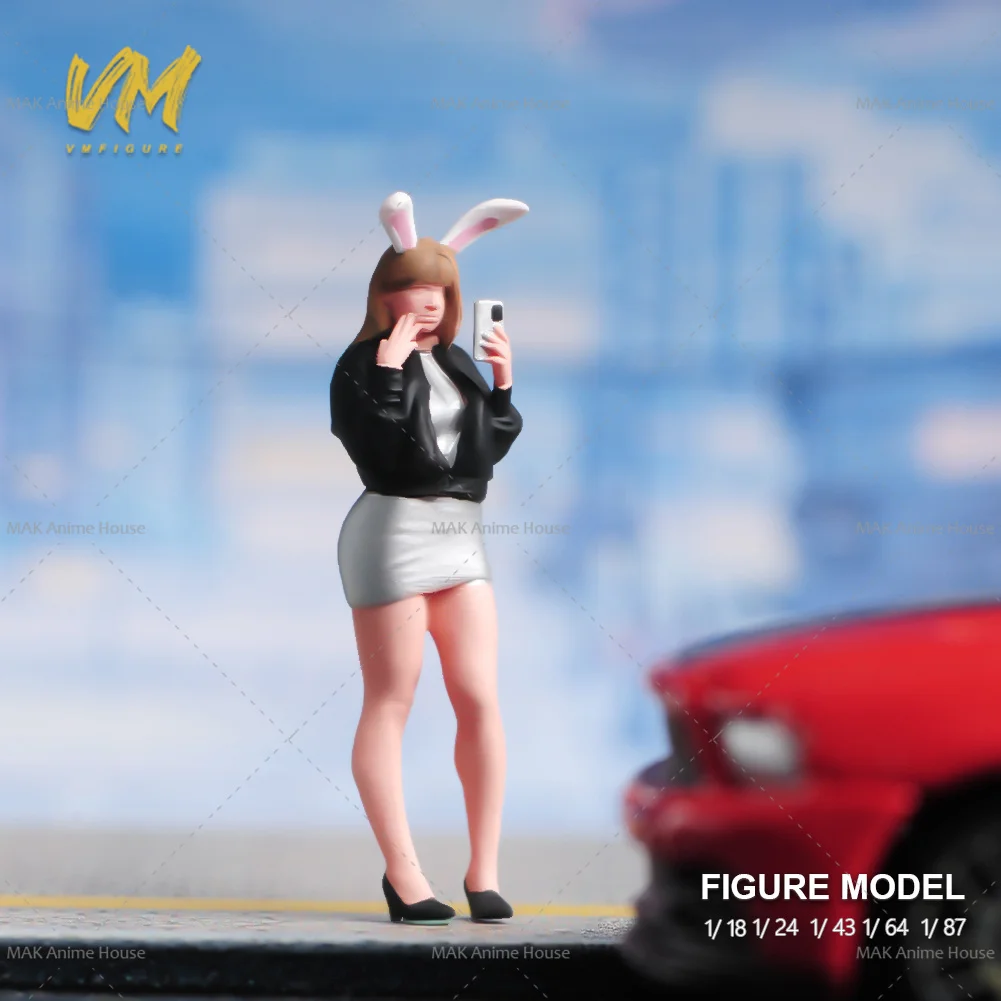 Miniatury 1/18 1/24 1/64 1/43 1/87 Sexy And Voluptuous Selfie Bunny Ear Girl Figurka Model Dekoracja uliczna Scena Zabawka samochodowa