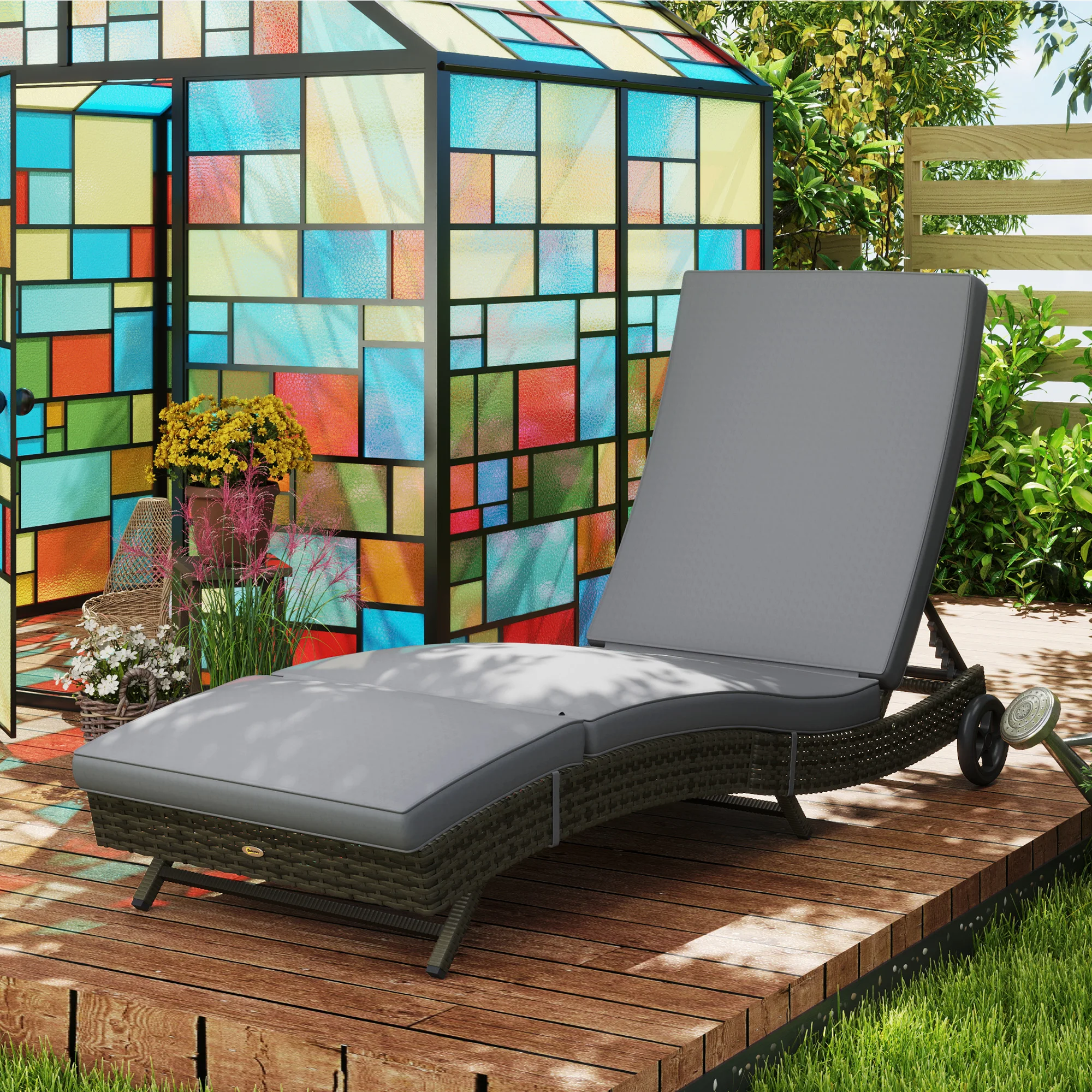 Outdoor Furniture Grey - Outdoor Reclining Lounge Chair, PE Wicker,