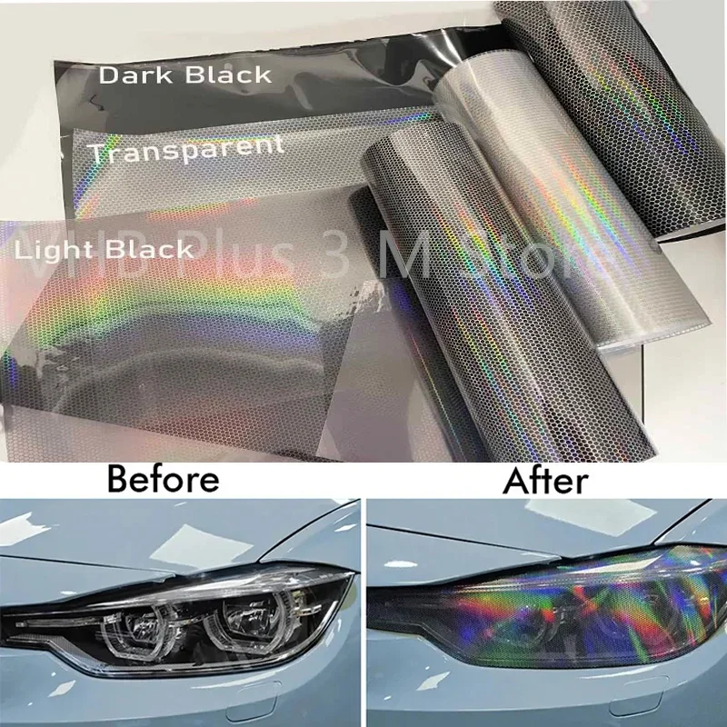Carro e motocicleta Laser Honeycomb Faróis, Taillight Lamp Vinyl Wrap, Farol Tint, Fog Light, filme impermeável