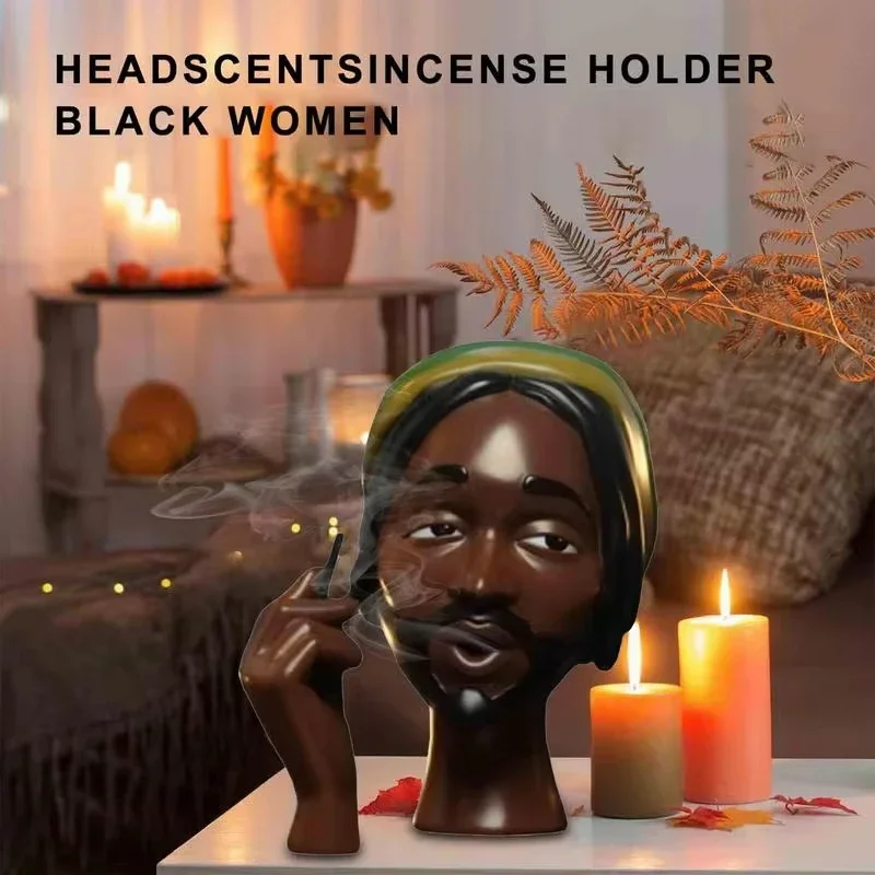 Black Woman Head Incense Burner Handmade Incense Holder Decorative Airflow Incense Burner Statue Art Decor Home Decoration