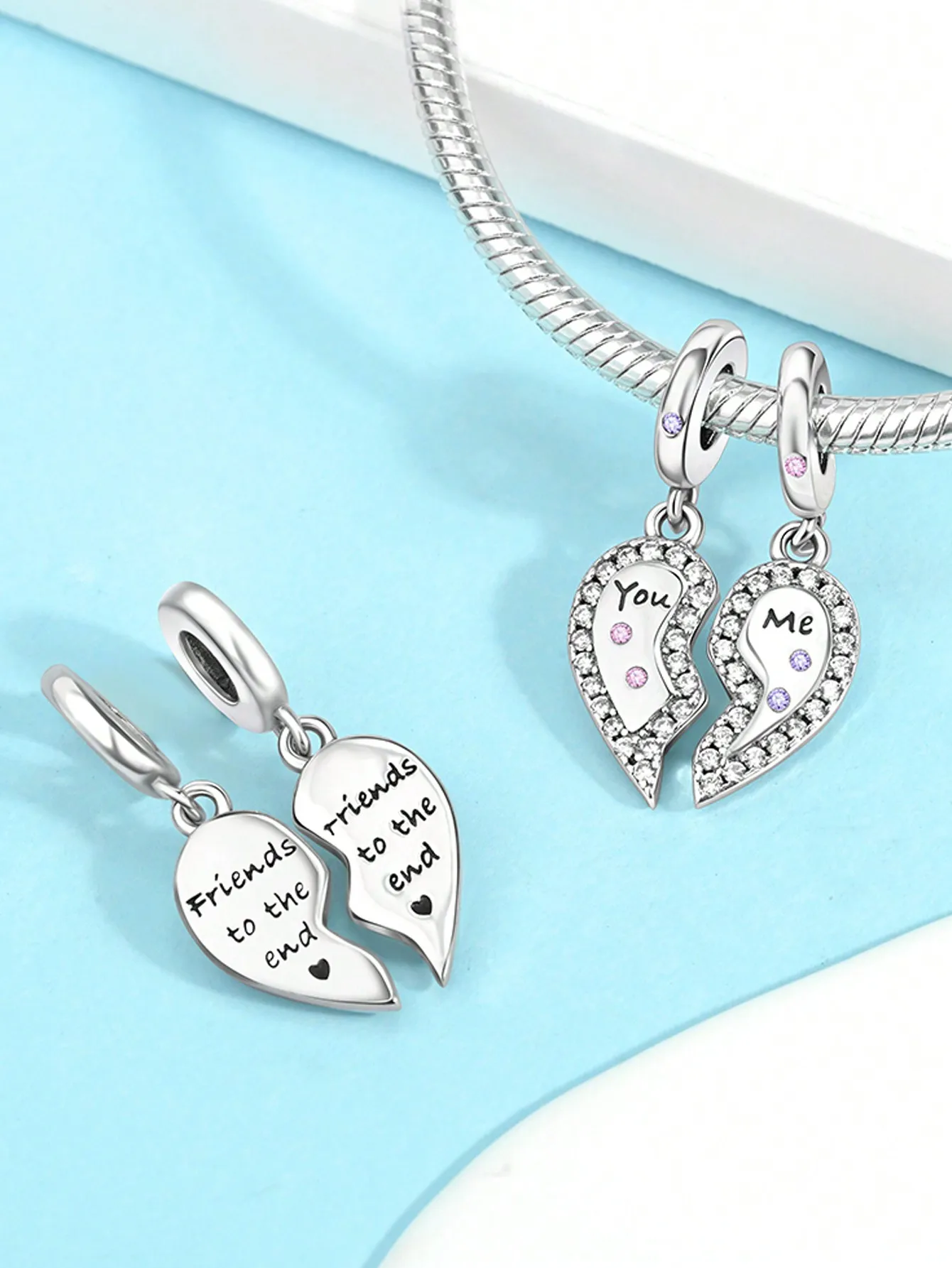 2025 رائجة البيع دلايات الخرزة 925 فضة عيد الحب الحب لغز مفتاح صالح الإسورة سوار قلادة مجوهرات ذاتية الصنع