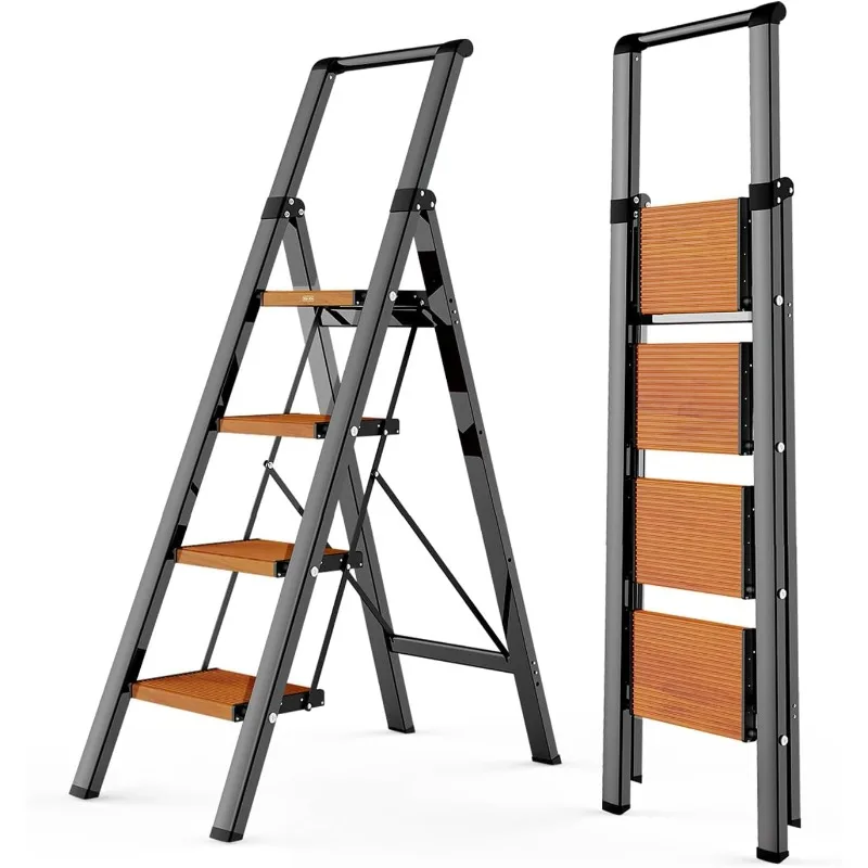 

WOA 4 Step Ladder, Ladders for Home, Anti-Slip Pedals, Aluminum Step Stool Foldable, Lightweight to Move, Ease of Storage, R