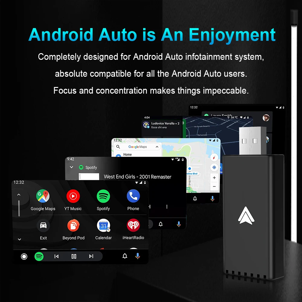 Android Auto Wireless Adapter for OEM Factory Wired Android Auto Car Models Plug and Play Easy Setup