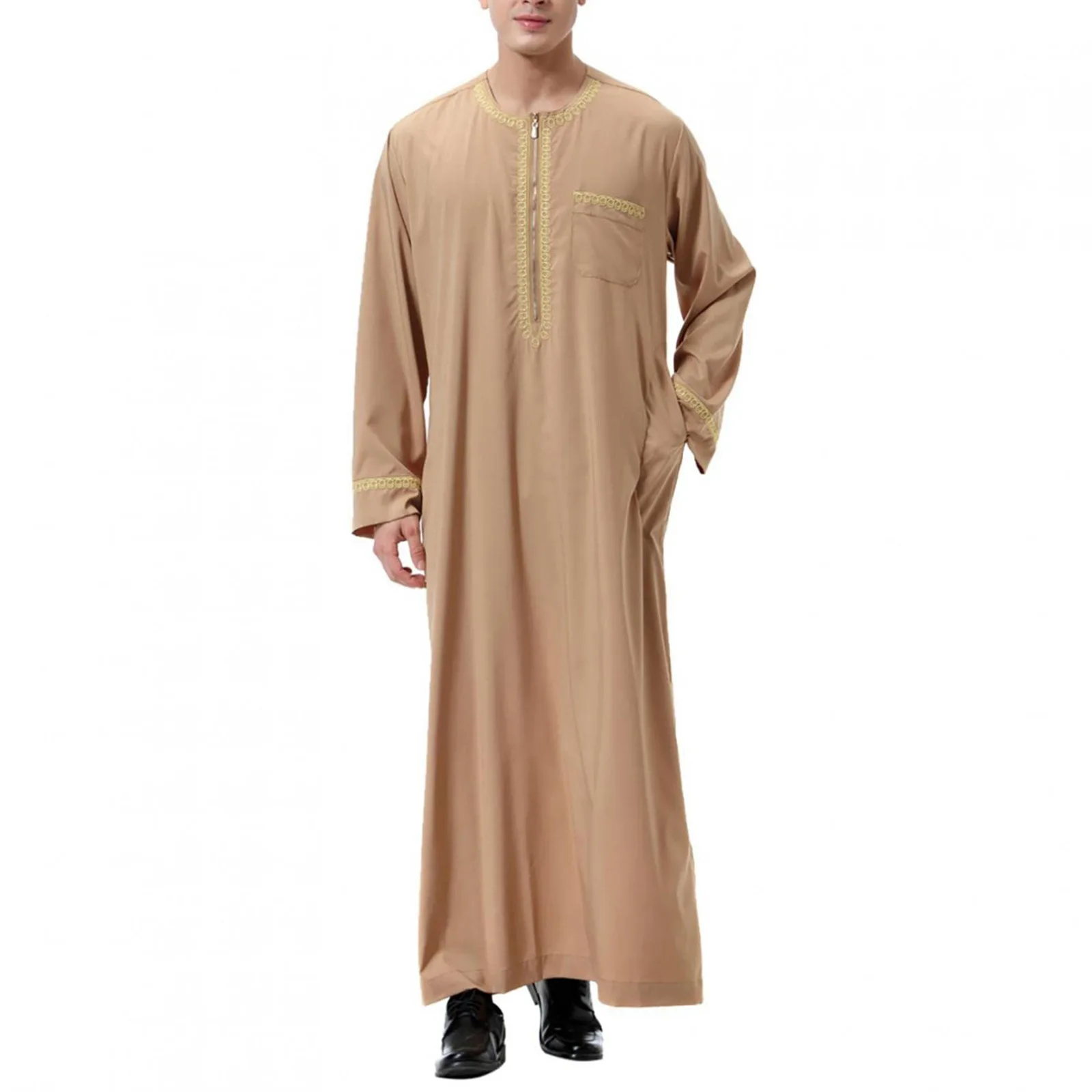Nuovo abito arabo musulmano mediorientale da uomo girocollo abbigliamento Abaya Robe