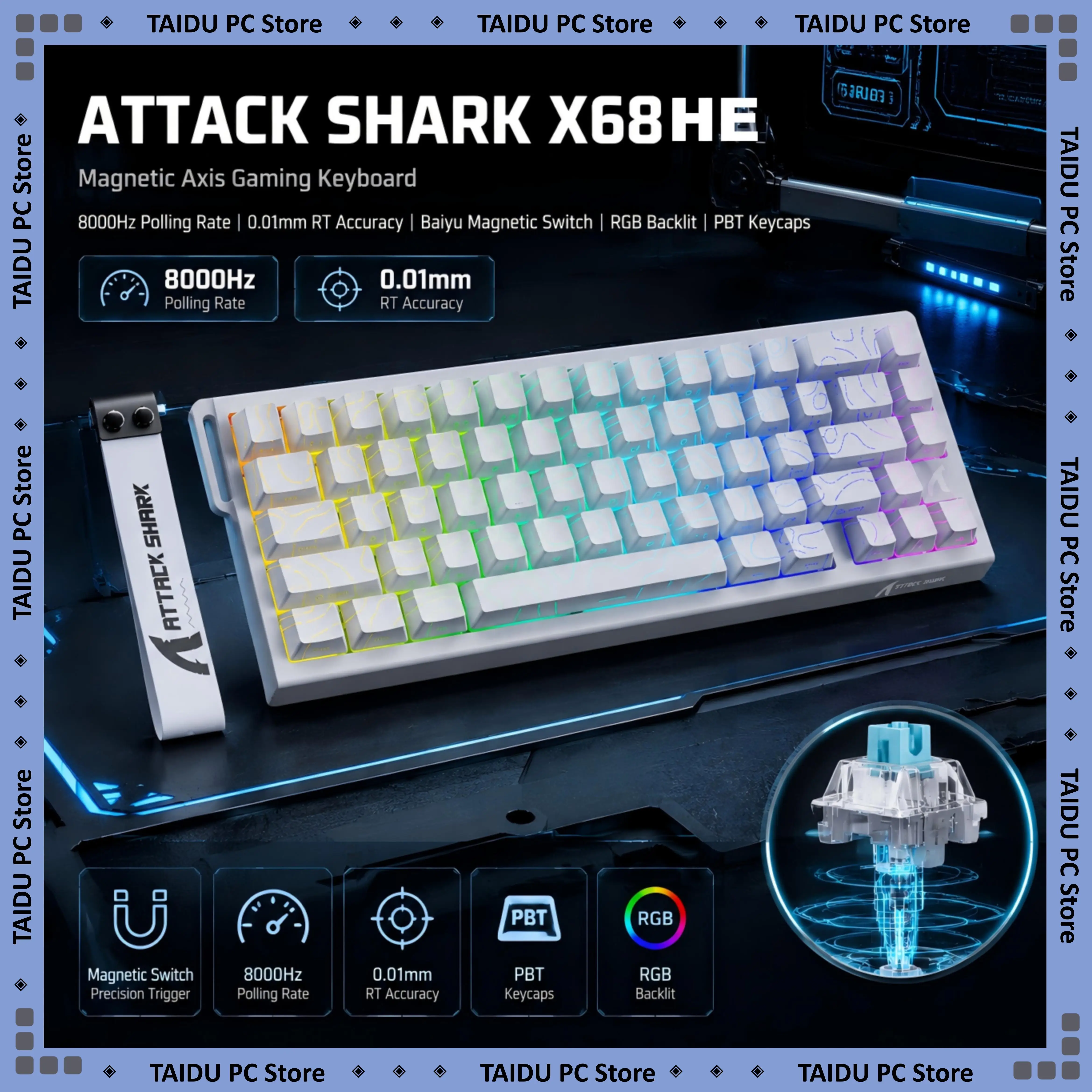 Attack Shark X68HE Magnetic Axis Keyboard PBT Two-color Injection Keycap 8000Hz RGB Wired Gaming Keyboard