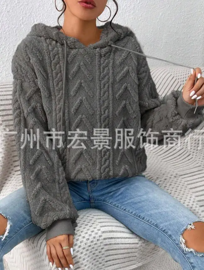 Pullover Sweater 2023 New Hot Selling Fashion Women's Comfortable Fuzzy Cable Texture Casual Hoodie