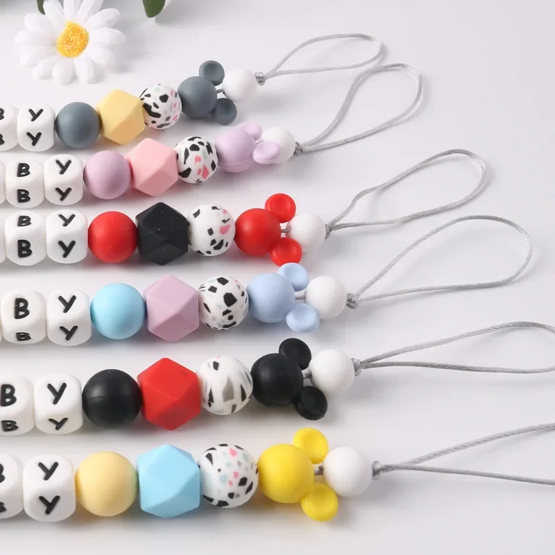 INS Baby Personalized Name Pacifier Clips Cartoon Silicone Teether Nipple Dummy Holder Clip Chain Newborn Soother Shower Gift