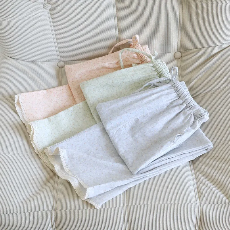 

2026 Spring and Autumn New Women's Sleeper Pants 100% Cotton Gauze Cute Sweet Lace Edge Cute Wide Leg Home Clothes Pants