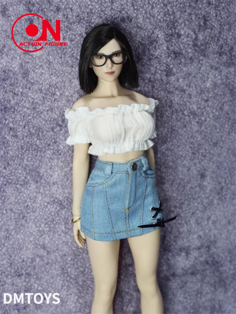 1/6 مقياس أنثى نفخة كم بلوزات قصيرة تنورة الدنيم الملابس نموذج صالح 12 بوصة أنثى الجندي عمل الشكل دمى الجسم #2