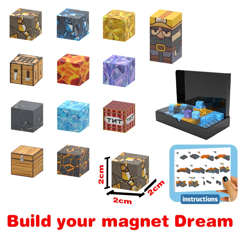 10~80PCS Magnetic Building Blocks Set Mine World Magnet Toys Random Cubes Montessori Sensory Toy for Kid Xmas Decoration Gifts