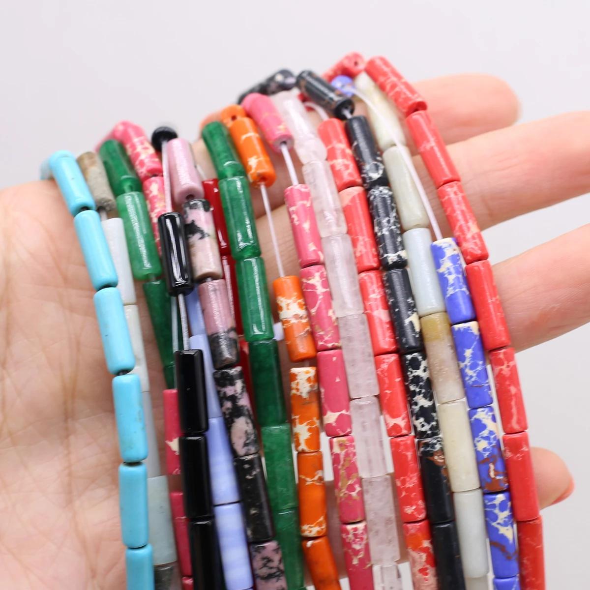 Long Cylindrical Natural Stones Beads 7x13mm Agate Jade Emperor Stone Rose Quartz Loose Spacer Beads for Jewelry Making DIY 38cm