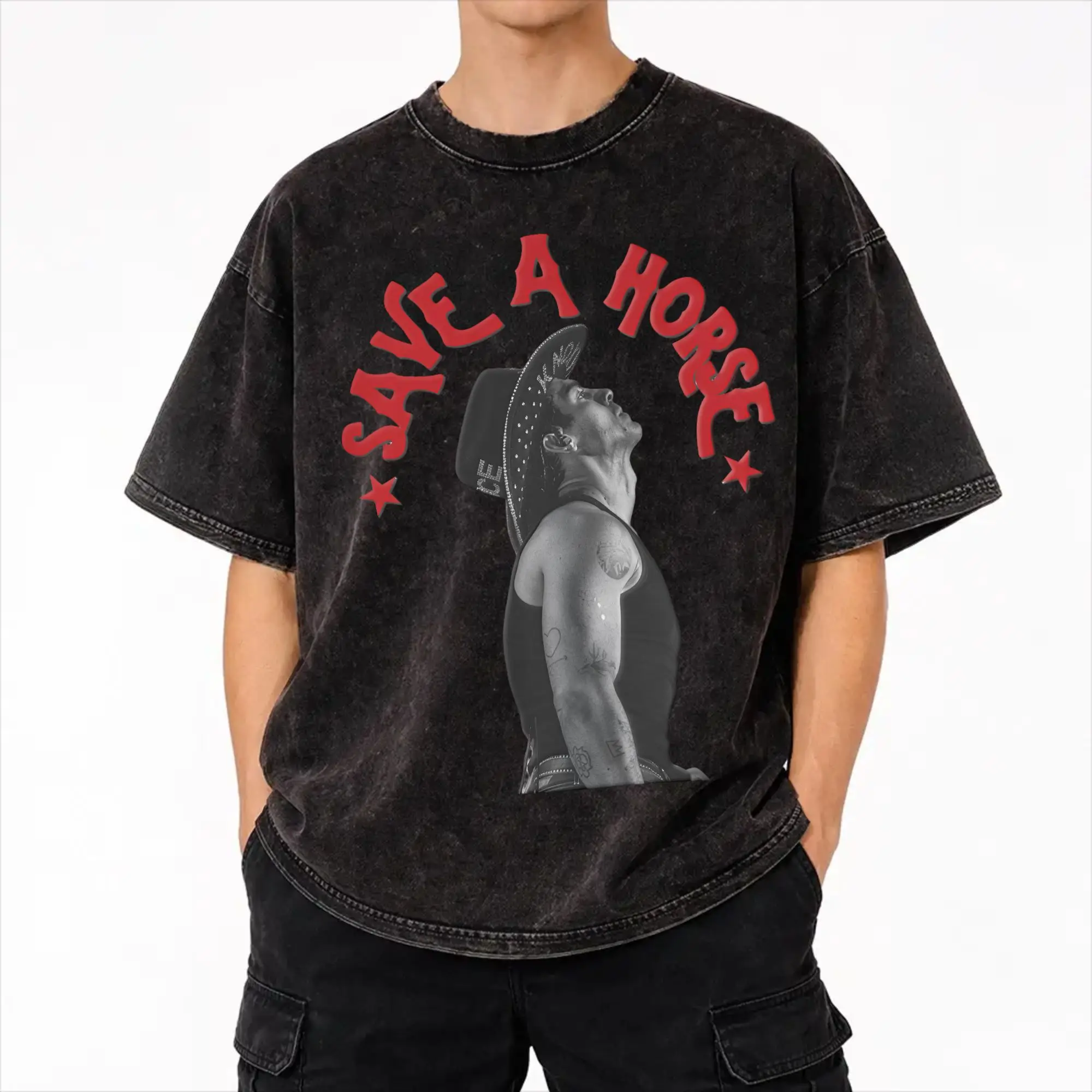 Harajuku Washed Shirts Save a Horse Cowboy Joe Jonas  Merch Novelty T Shirt Oversize  Streetwear Short Sleeve Printed Tops Tees