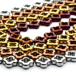 12mm Natural Stone Hematite Colorful Plating Four-leaf Clover Highgrade Handmade Jewelry Making DIY Bracelet Necklace Parts 15''