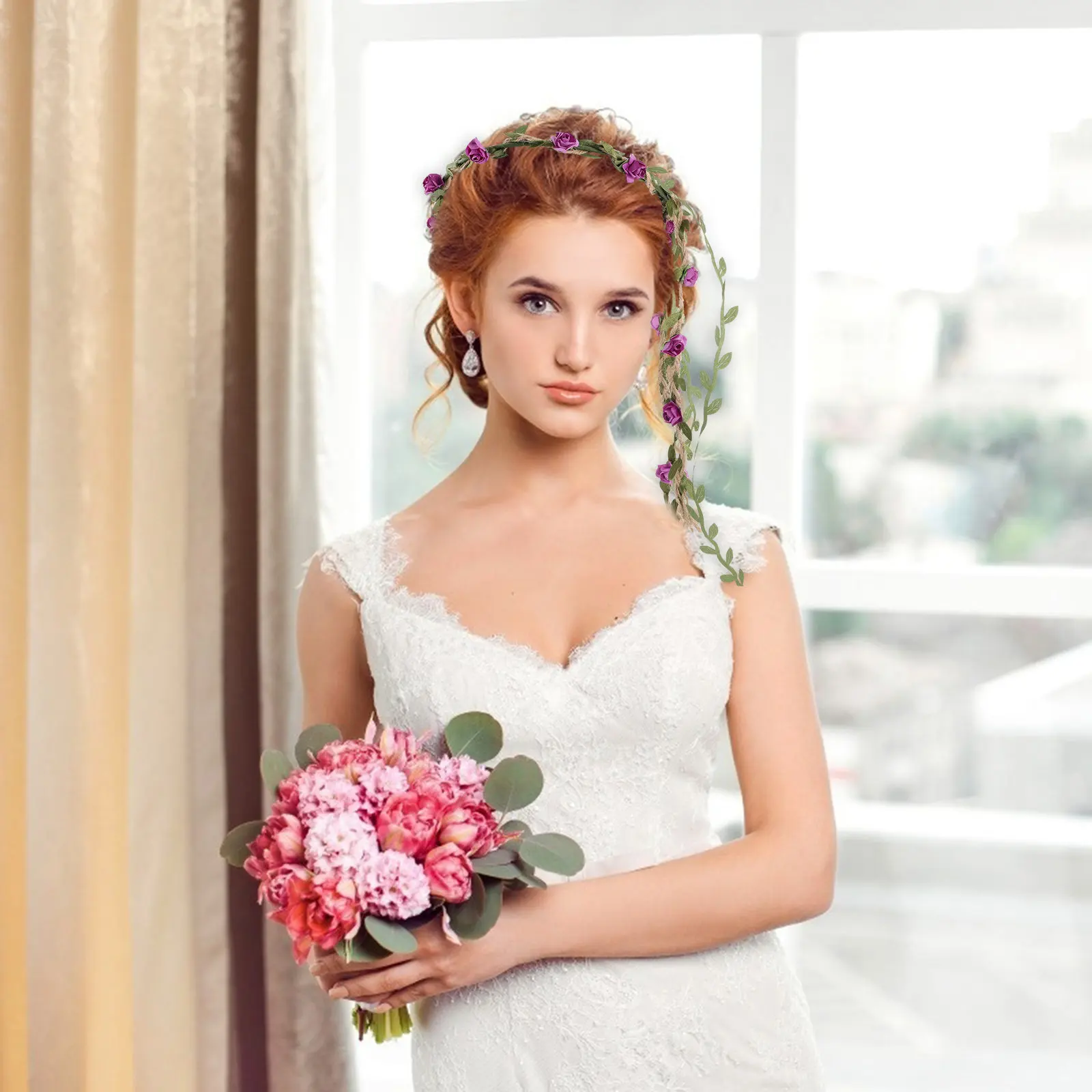 

8Pcs Rose Flower Vine Braided Hairband Style Stylish Retro Headband for Prom Party Ktv Bar Banquet Hand Woven Twisted