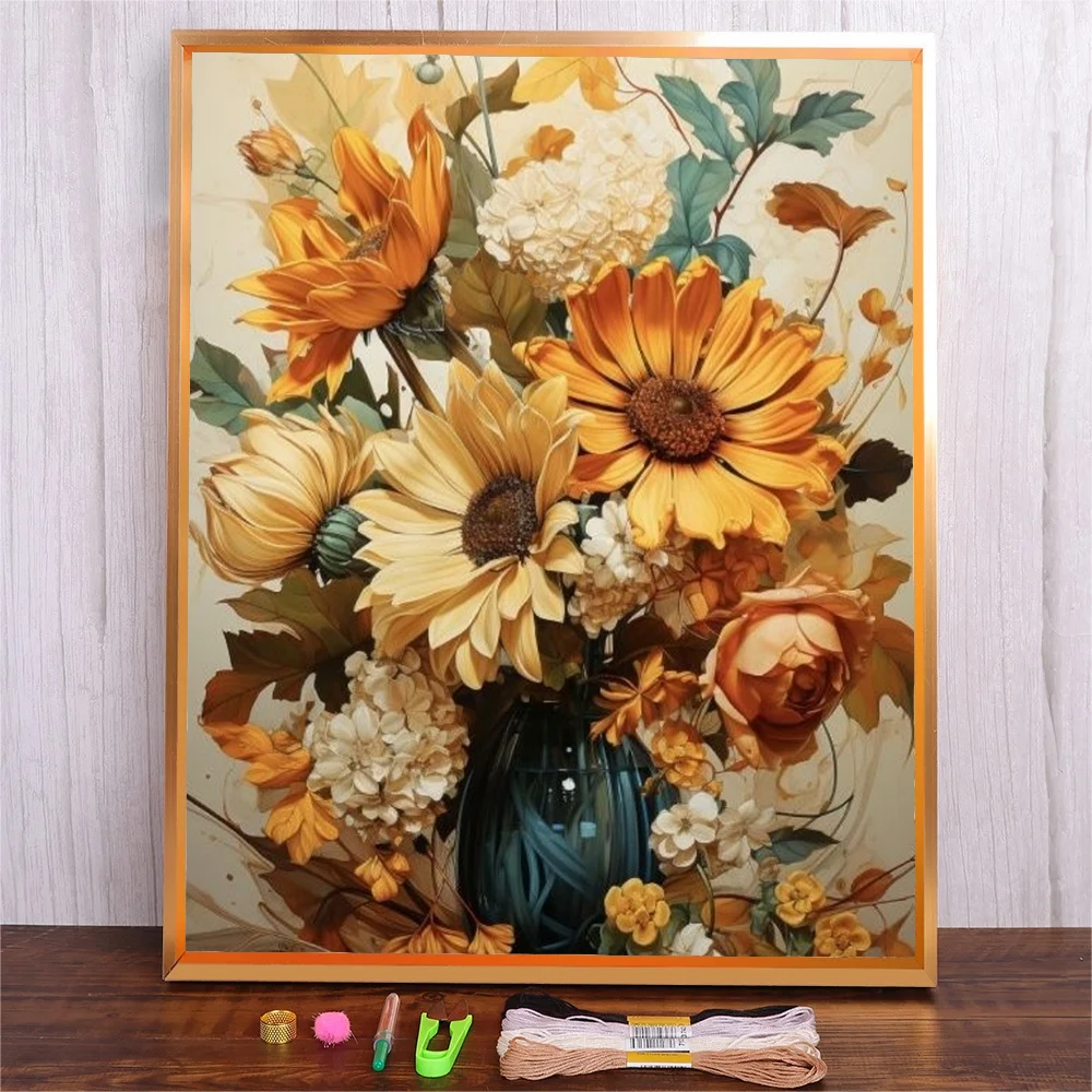 

DIY Embroidery Kit Sunflower Needle Stitching Craft Set Flowers Pattern Printed Needlework Cross Stitch Sewing Painting Decor