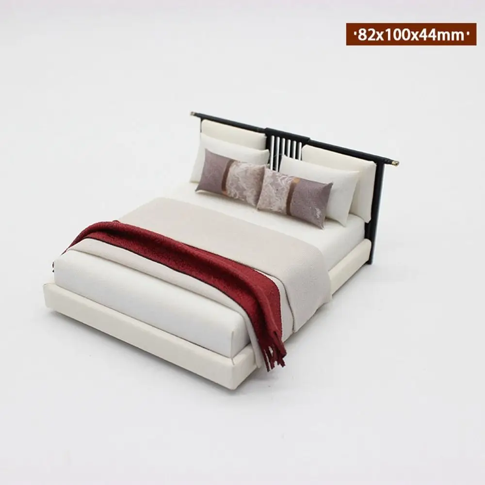 High Quality 1:20 Dollhouse Miniature Bed Mini DIY Bedroom Furniture Simulated Furniture Dollhouse Decoration