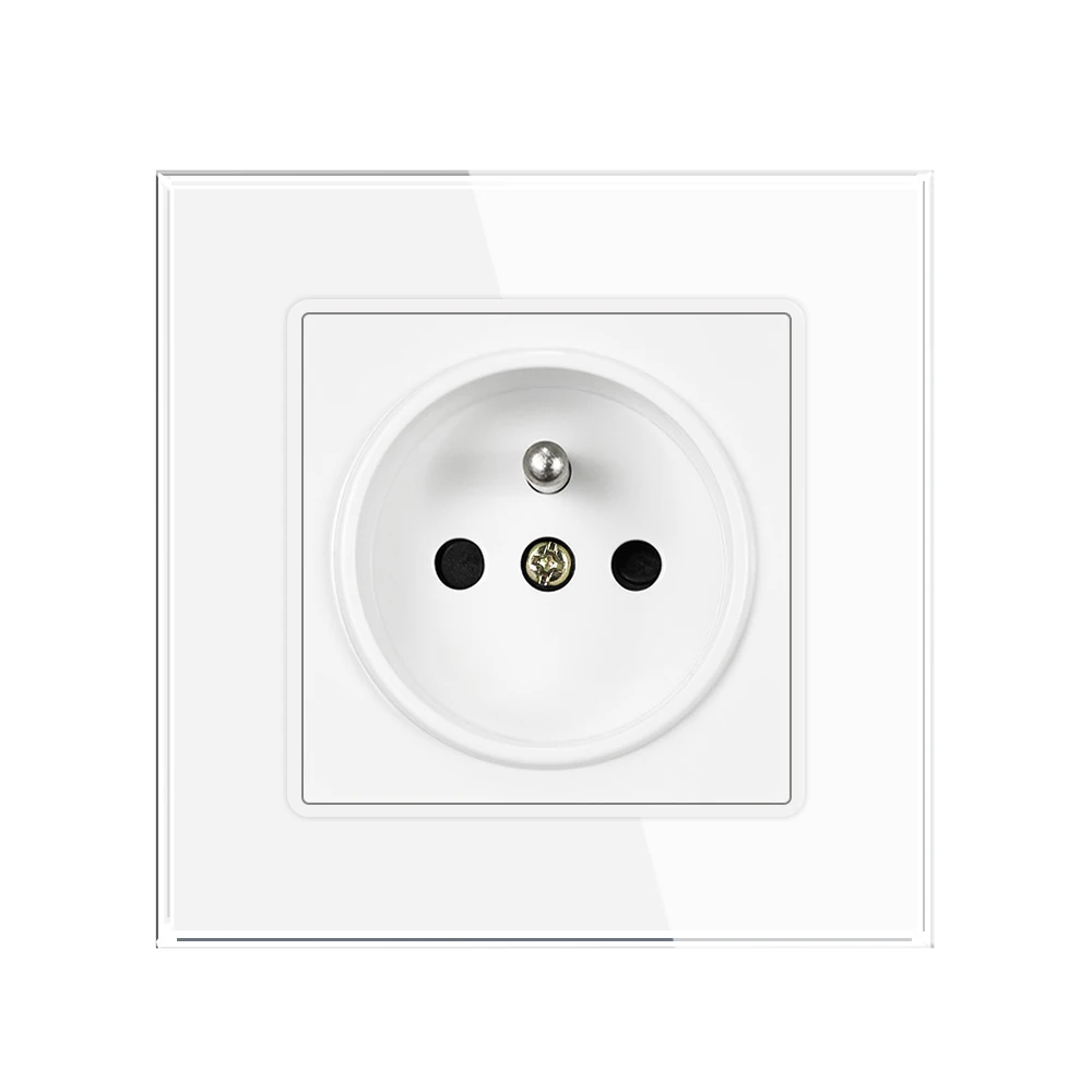 French Wall Socket 16A 250V 82*82mm Tempered Glass Panel Electrical Socket France Standard