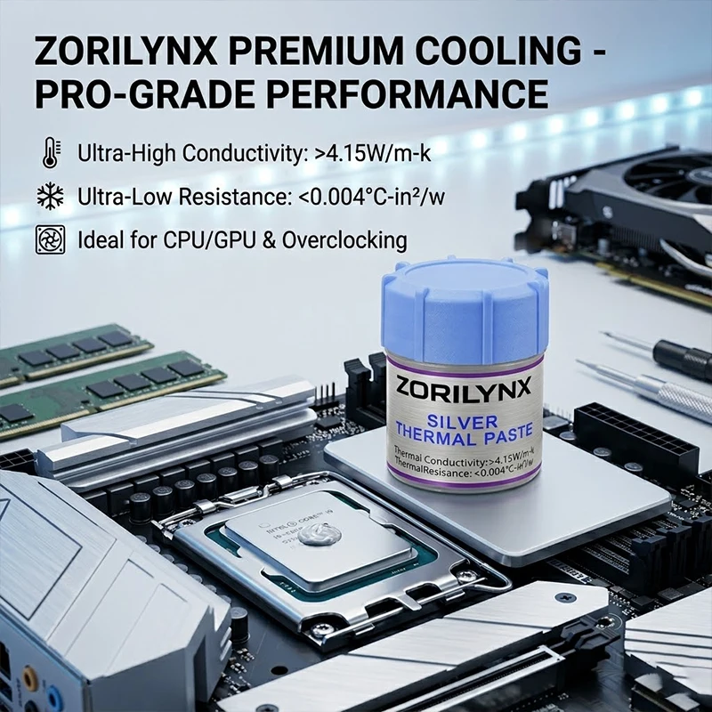 ZORILYNX Silver Thermal Paste 4.15W/m-k High Conductivity CPU GPU Cooling Grease Compound Heat Sink Paste for PC Laptop Console