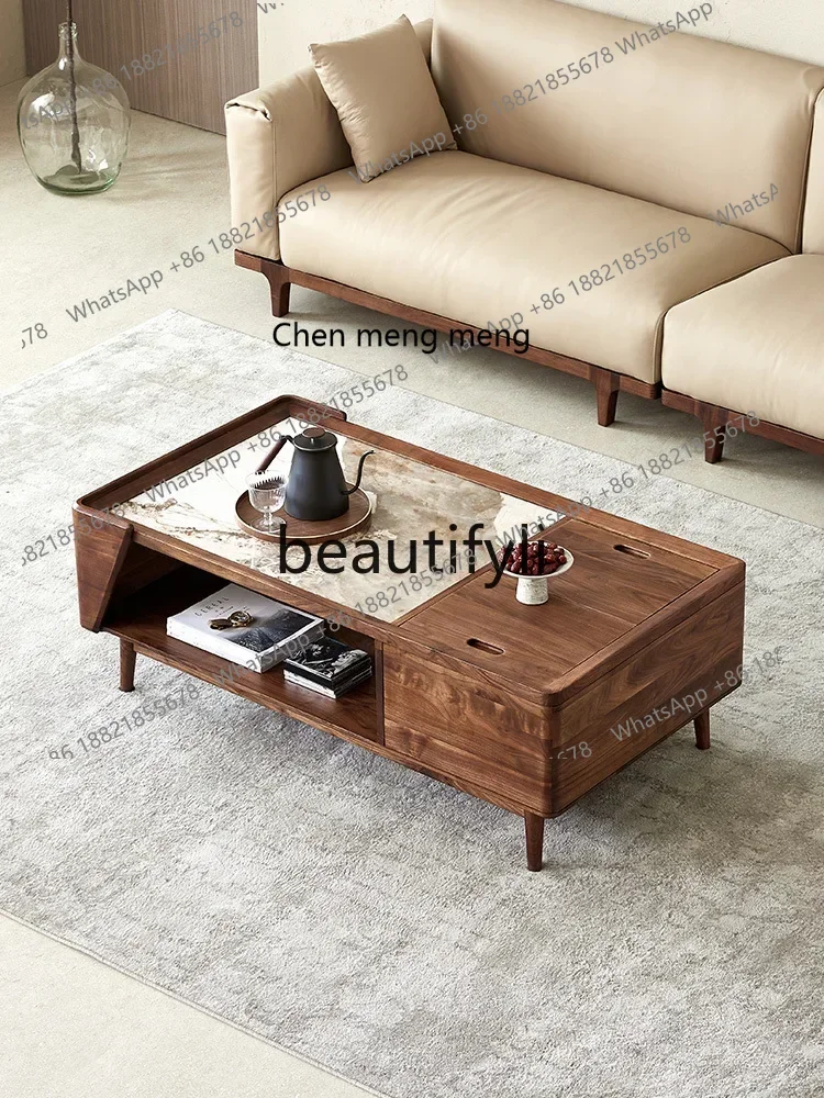182Q North American black walnut Pandora rock slab coffee table Nordic solid wood living room tea table rectangle