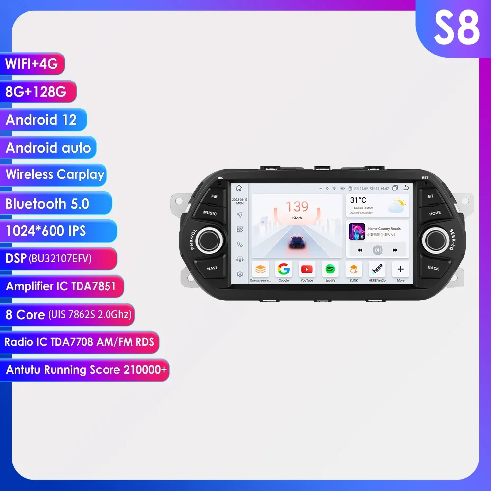 8+128G Android 12 Autoradio Stereo for Fiat Tipo Egea 2015-2017 DSP Carplay multimedia player GSP navi screen 2din Head Unit SWC