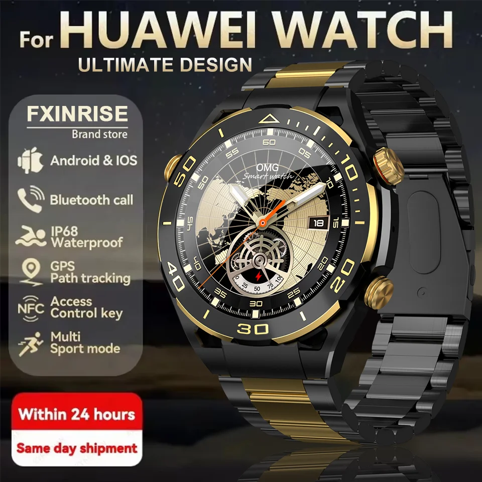 2024 For Huawei Ultimate NFC AMOLED Smart Watch Men Custom Dial Answer Call Sport GPS Track Compass IP68 Waterproof Smartwatch