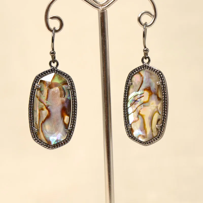 American fashion temperament abalone shell gun black bezel earrings gunmetal white shell earrings hand set jewelry