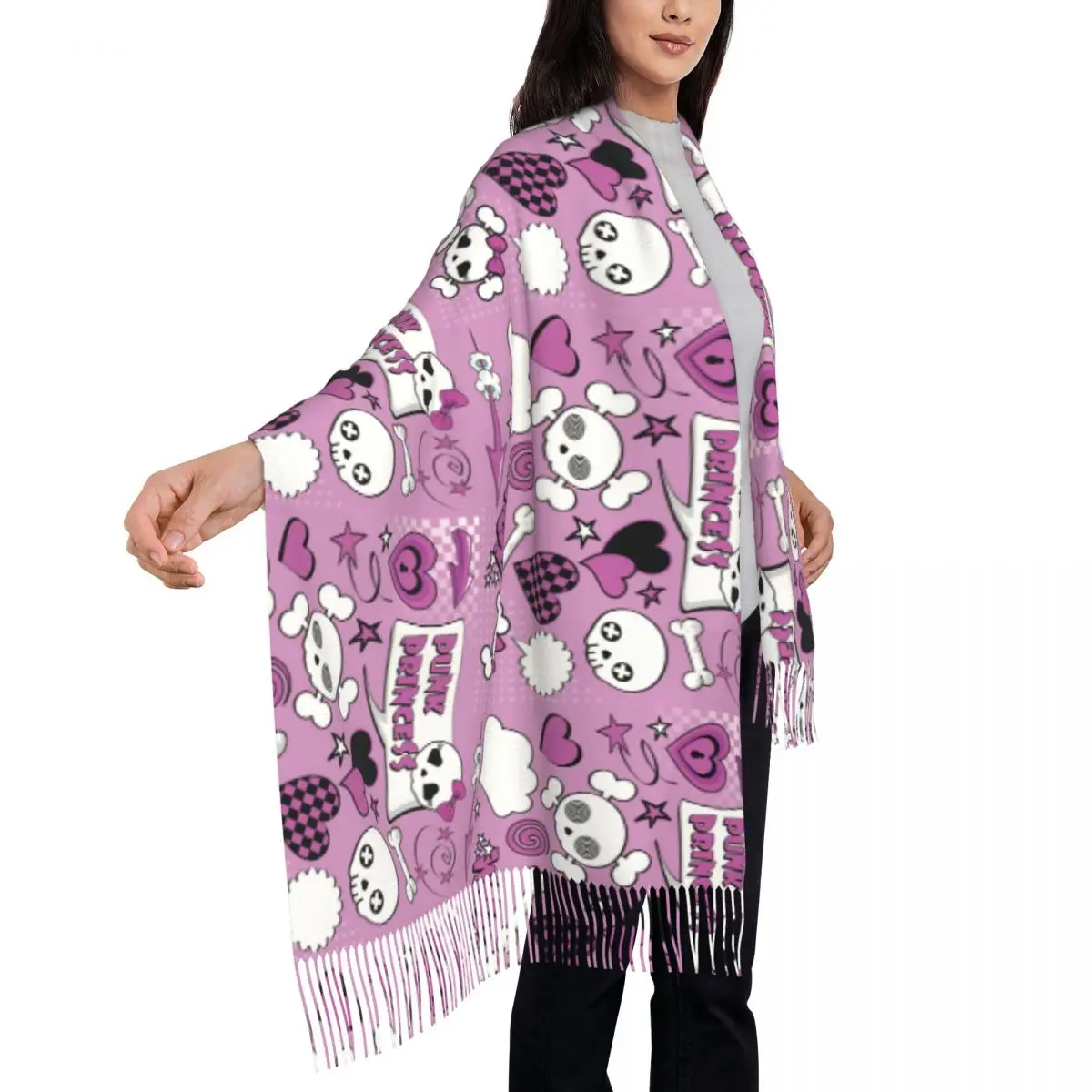 Y2K الأرجواني الجمجمة وشاح للنساء الشتاء وشاح هدايا للفتيات خفيفة الوزن المطبوعة الأوشحة خريف شتاء باشميناس