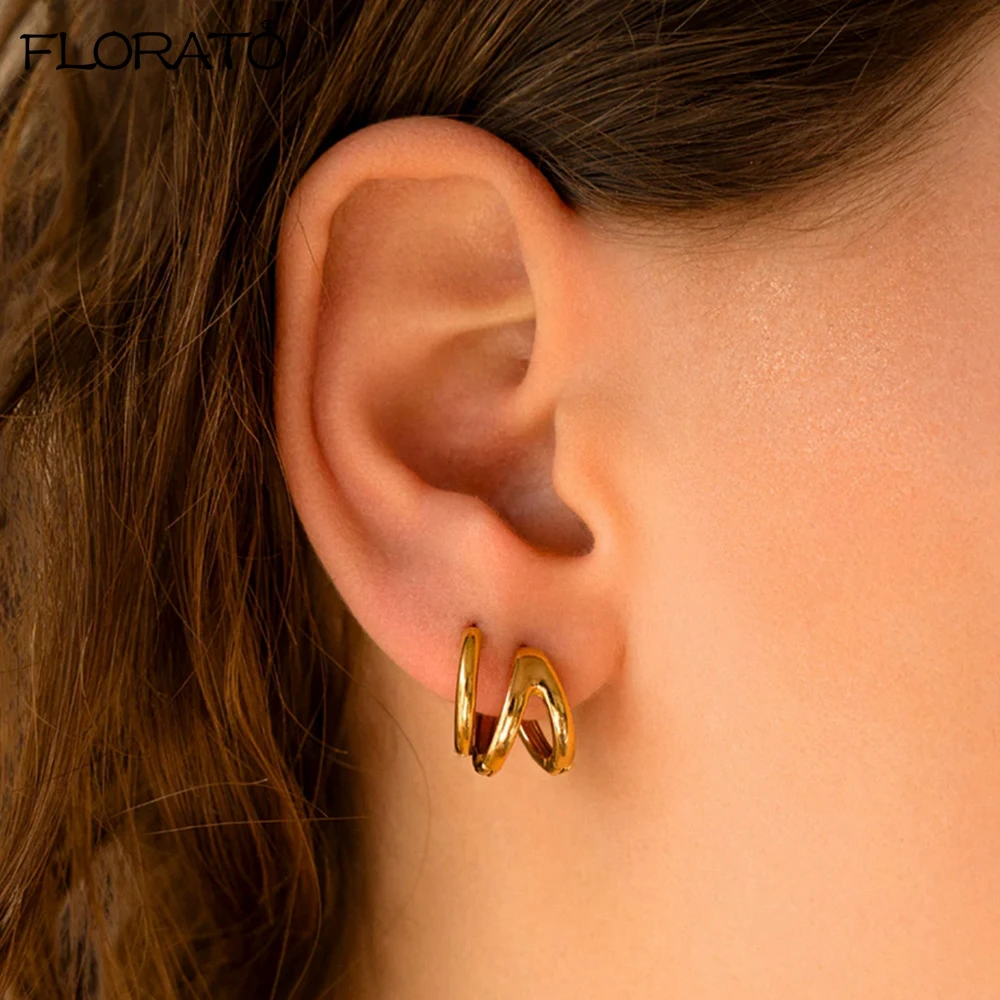 

Gold Color Smooth Double Circles Hoop Earrings 925 Sterling Silver Needle Small Earrings for Women Fashion Jewelry Hiphop Rock