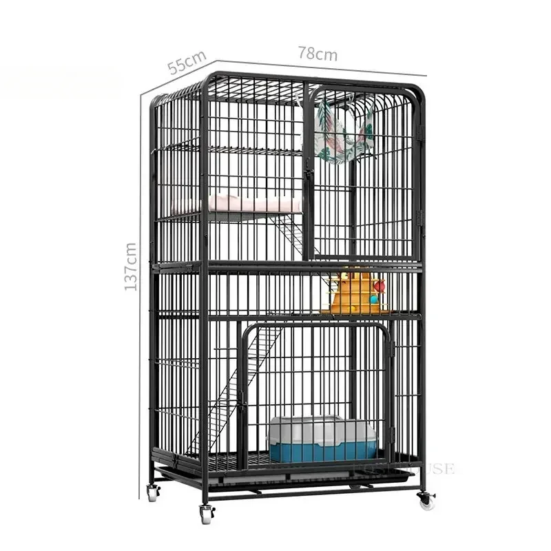 Modern Wrought Iron Cat House Indoor Household Large Capacity Cat Cages Two Layers Luxury Cat Villa