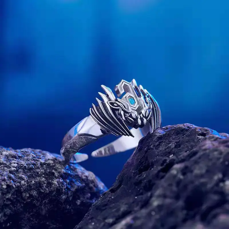 Anime Bleach Grimmjow Jeagerjaques Opening Rings for Men Women Fashion Blue Zirconia Inlaid Metal Rings Fans Cos Party Jewelry