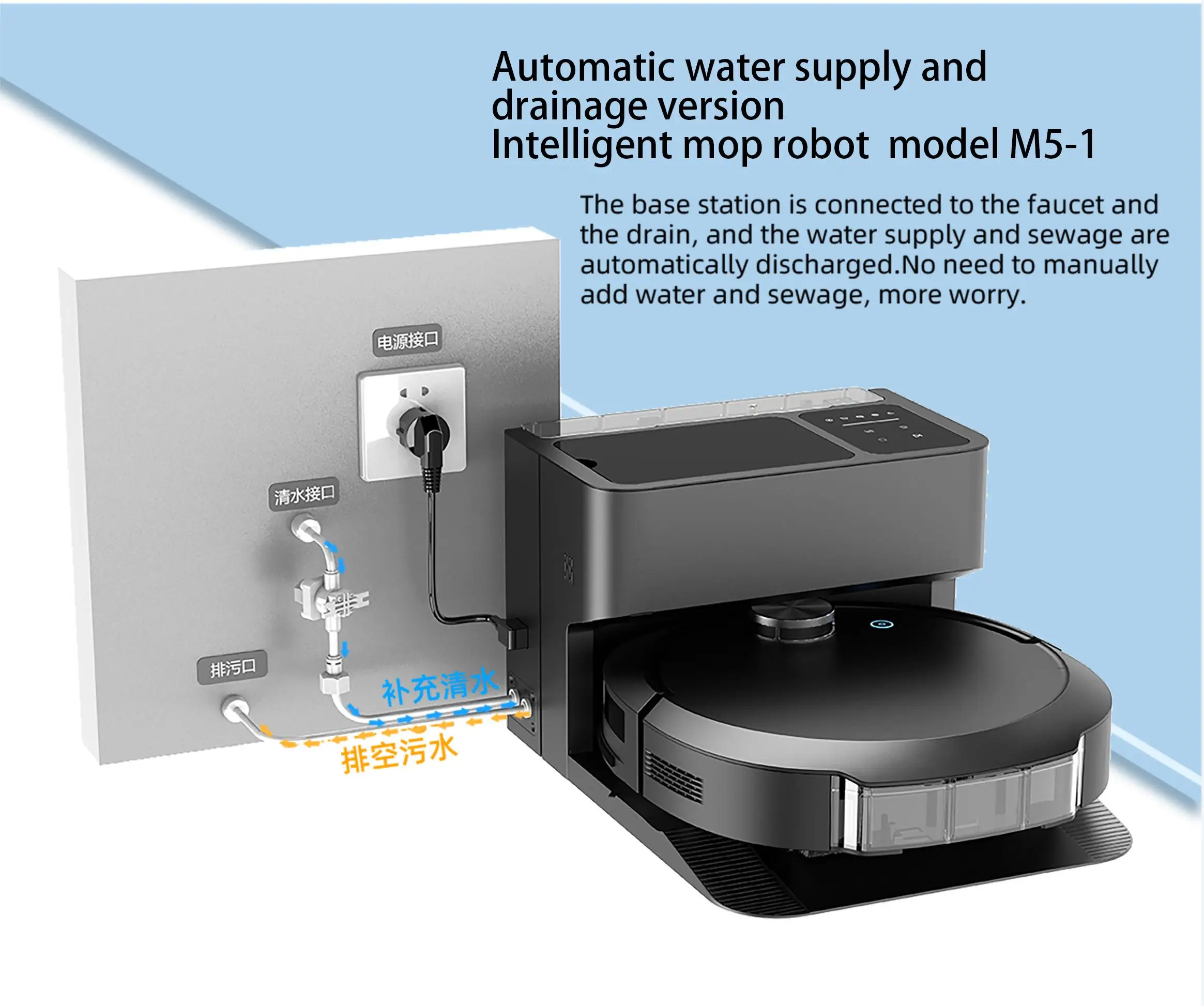 Easy Use Elder And Child Friendly Robot Vacuum And Mop With Direct Connect Water Pipe