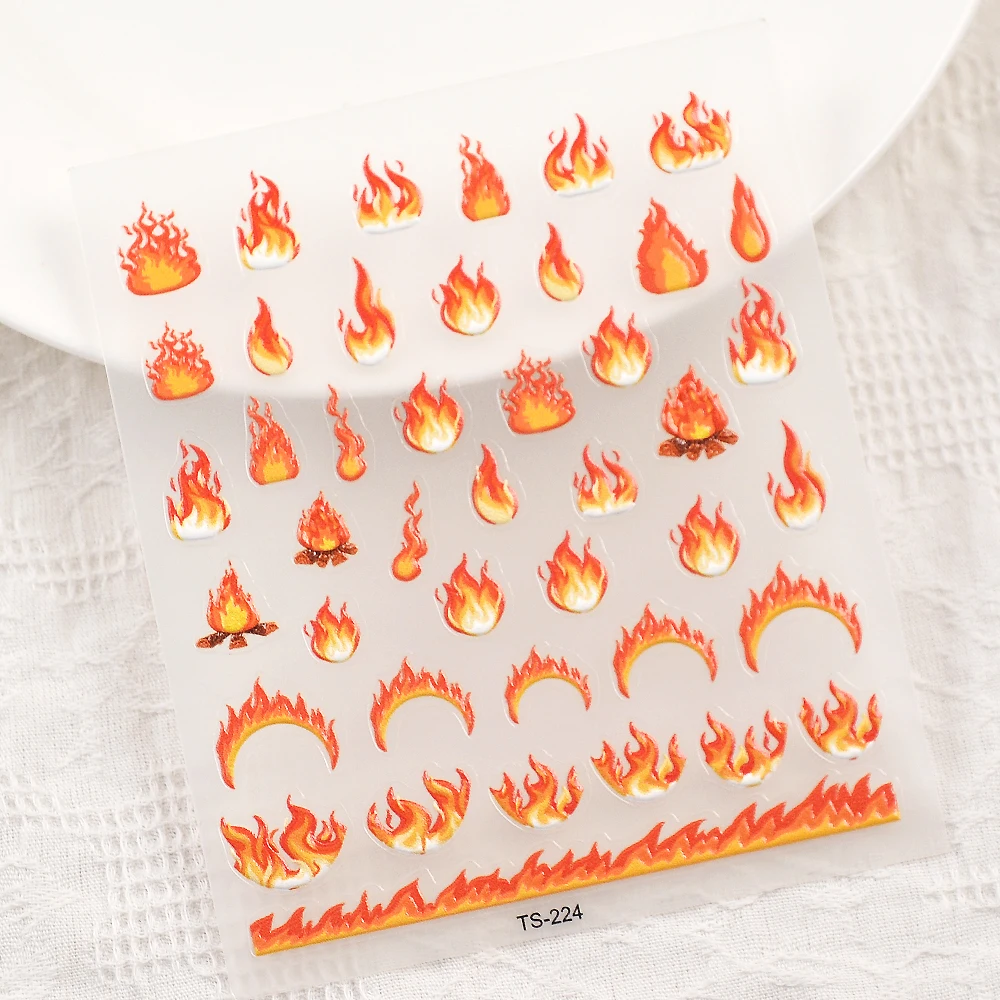 Fire 5D Nail Stickers Back Glue Nail Sticker Monogram Decals Self-adhesive Slider