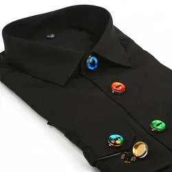2pcs/set Shirt Crystal Cufflinks Glass Gemstone Button Cover, Fashion Copper Shirt Accessory for women Dress Shirt Decorative