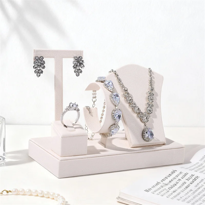 

Leather Jewelry Display Set Tray New Arrival Necklace Storage Rack Ear Bracelet Ring Organizer Accessorie for Jewelry Exhibition